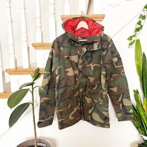 Jack & Jones Men's Camo Military Tex Hooded Parka Field Jacket Red Lined Size S